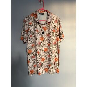 Bad Birdie Men Performance Golf Polo Medium Leopard Print Tiger Lily Active Sun